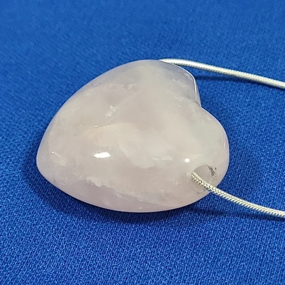 Rose Quartz Heart Stone Pendant‎ Necklace 925 Silver Chain Long Drop